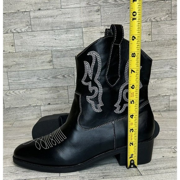 Women's Pointed Toe Embroidered Sleeve Boots Thick‎ Heels Mid-Calf New Sz 10US - Picture 7 of 9